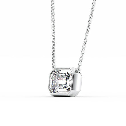 Solitaire Moissanite Emerald Cut Bezel Set Pendant