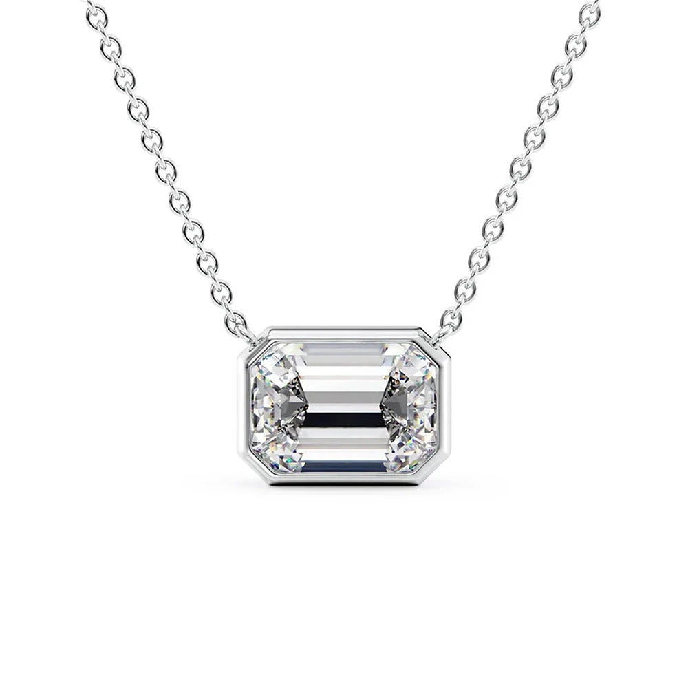 Solitaire Moissanite Emerald Cut Bezel Set Pendant