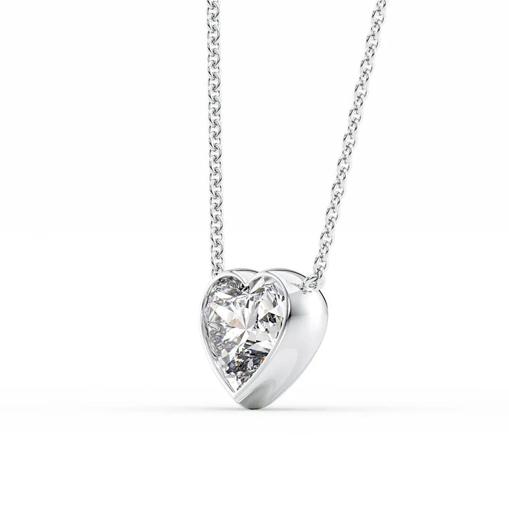 Bezel Set Heart Cut Solitaire Moissanite Pendant