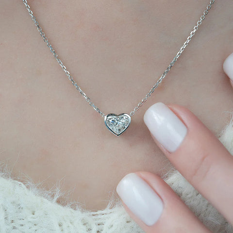 Bezel Set Heart Cut Solitaire Moissanite Pendant