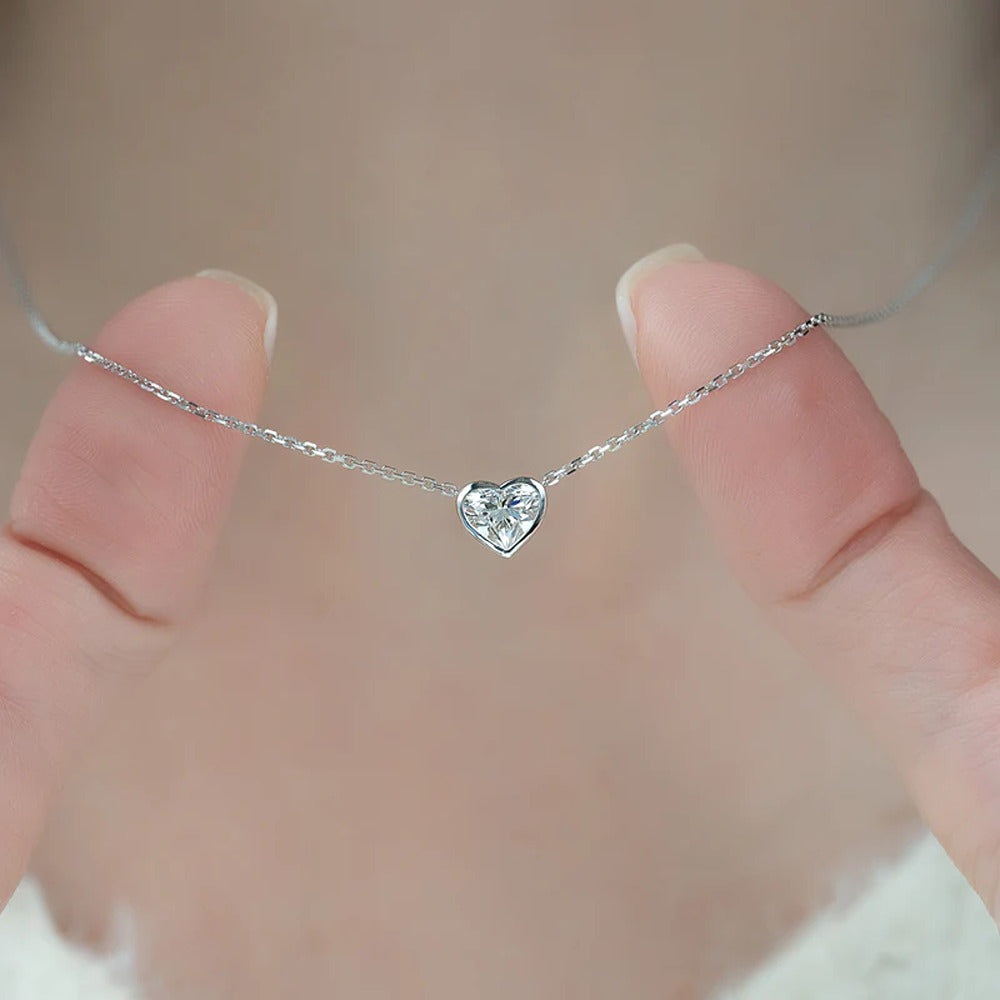 Bezel Set Heart Cut Solitaire Moissanite Pendant