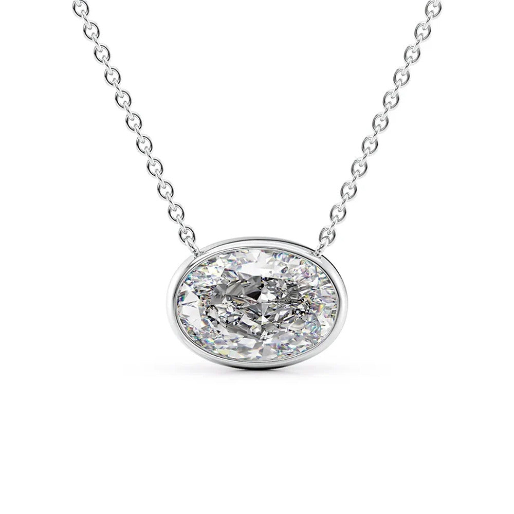 925 Sterling Silver Solitaire Oval Cut Moissanite Bezel Set Pendant