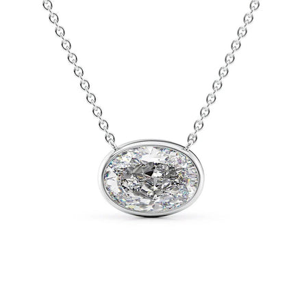 925 Sterling Silver Solitaire Oval Cut Moissanite Bezel Set Pendant