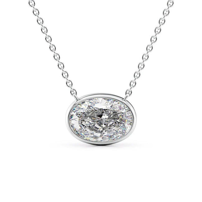 925 Sterling Silver Solitaire Oval Cut Moissanite Bezel Set Pendant