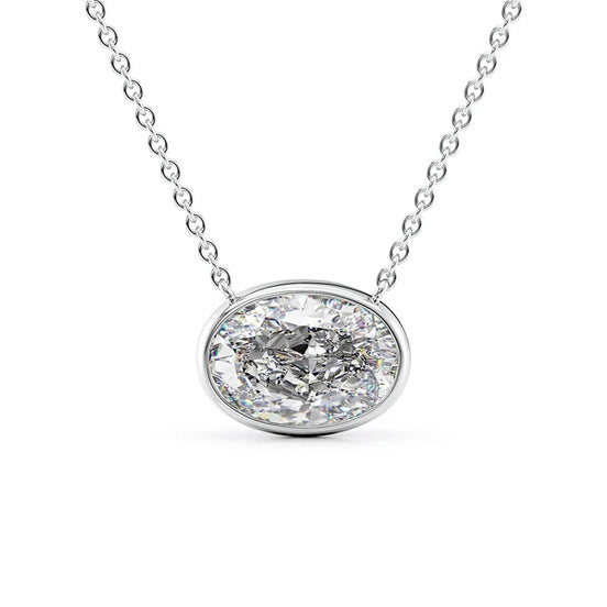 925 Sterling Silver Solitaire Oval Cut Moissanite Bezel Set Pendant