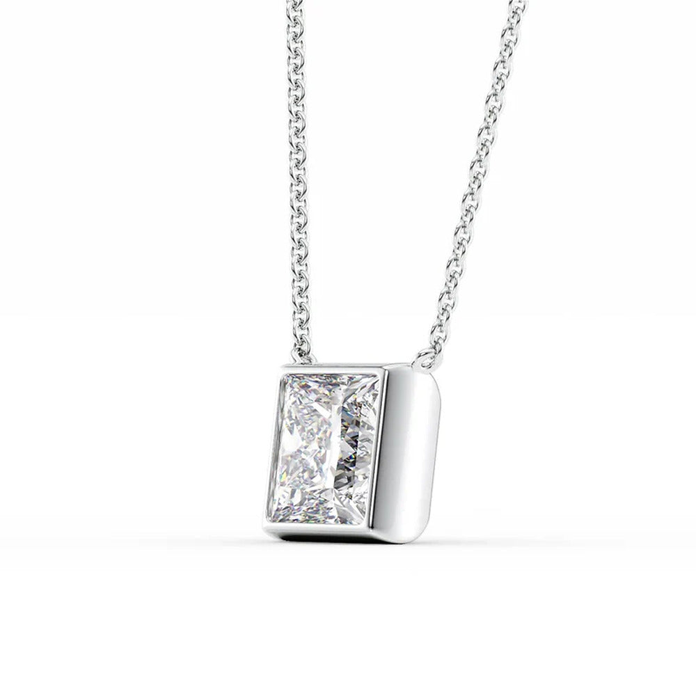 Princess Cut Solitaire Bezel Set Moissanite Diamond Pendant