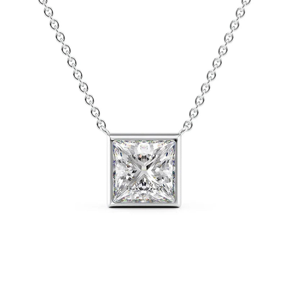 Princess Cut Solitaire Bezel Set Moissanite Diamond Pendant