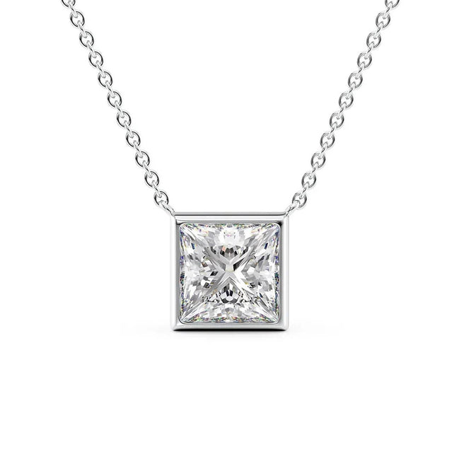 Princess Cut Solitaire Bezel Set Moissanite Diamond Pendant