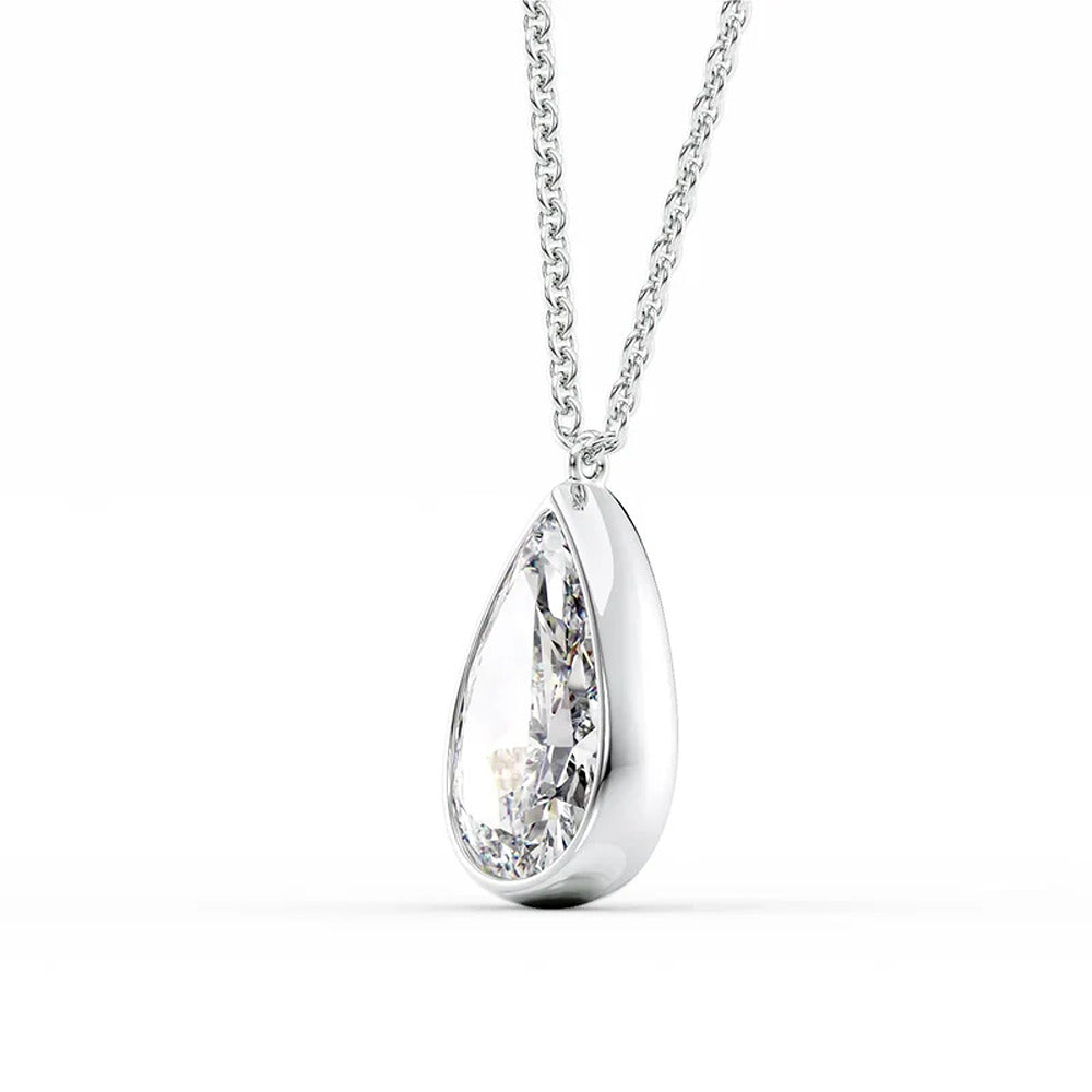 Solitaire Moissanite Pear Cut Bezel Set Pendant For Her