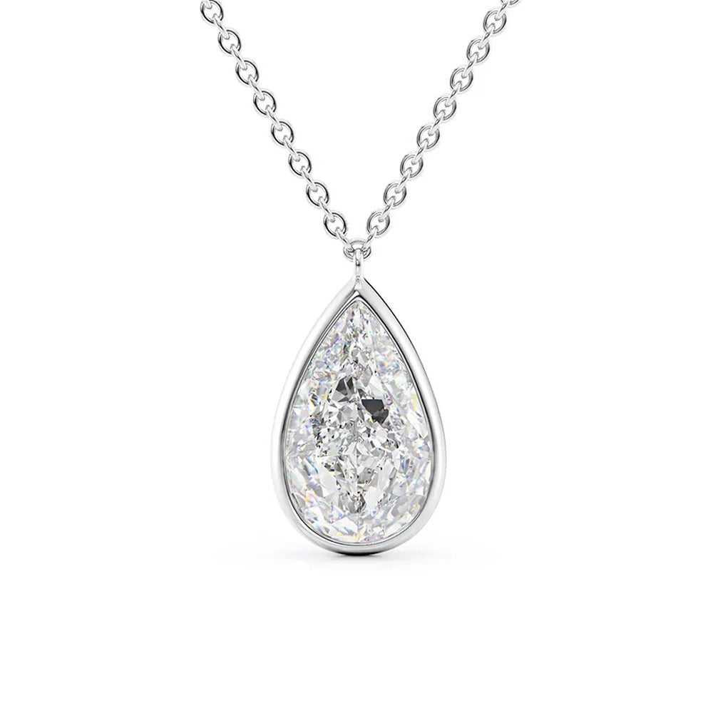Solitaire Moissanite Pear Cut Bezel Set Pendant For Her