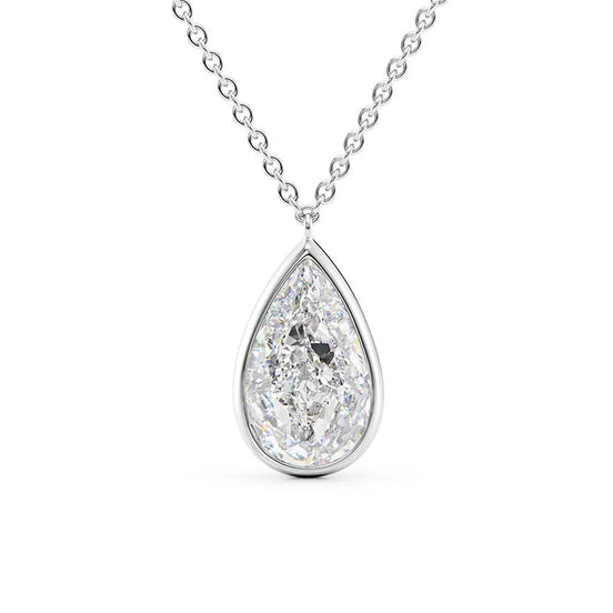 Solitaire Moissanite Pear Cut Bezel Set Pendant For Her