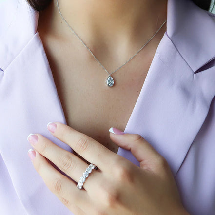 Solitaire Moissanite Pear Cut Bezel Set Pendant For Her