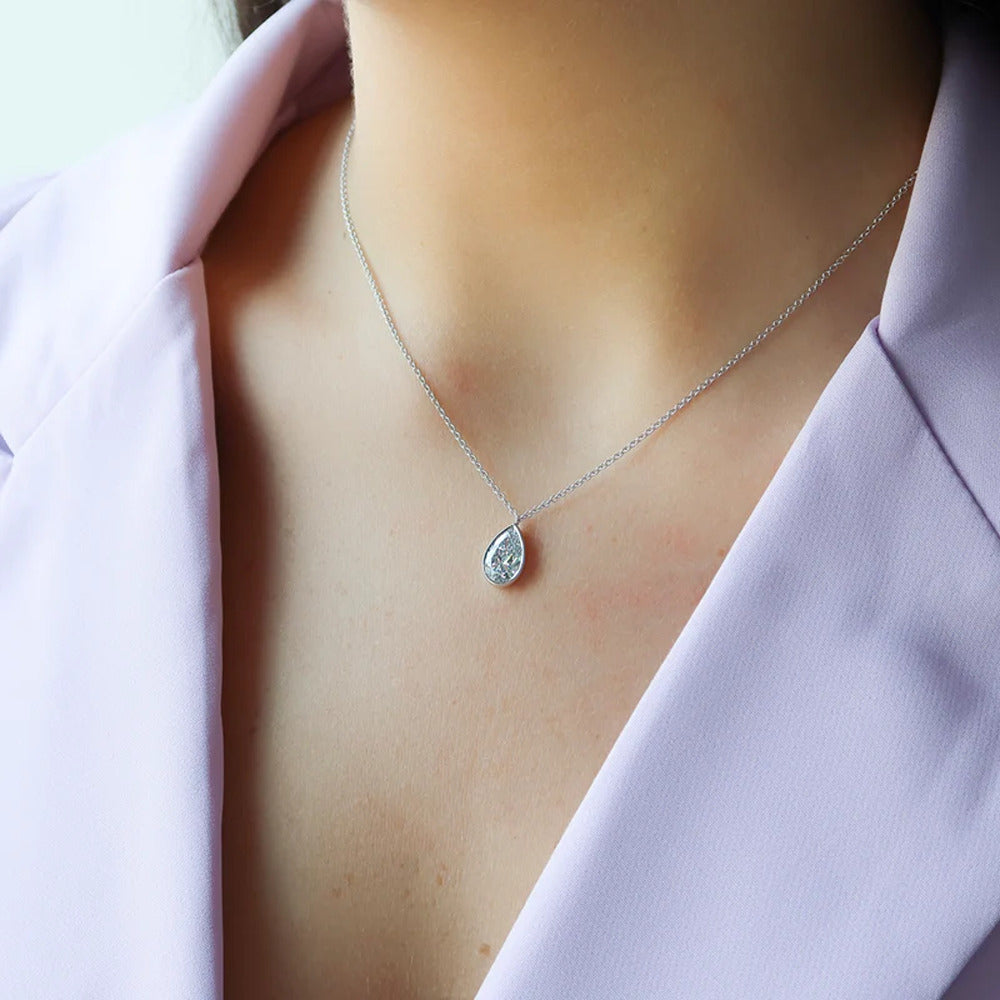 Solitaire Moissanite Pear Cut Bezel Set Pendant For Her