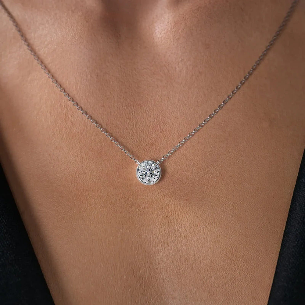 Round Cut Bezel Set Solitaire Moissanite Pendant
