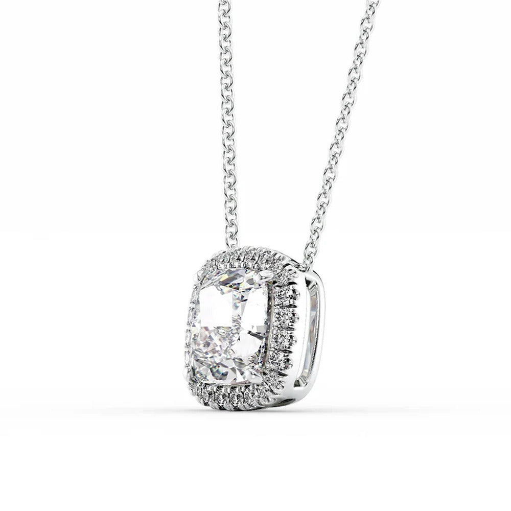 Cushion Cut Halo Moissanite Diamond Pendant For Her