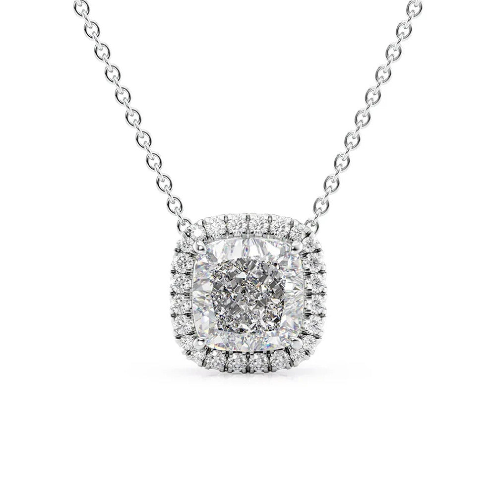 Cushion Cut Halo Moissanite Diamond Pendant For Her