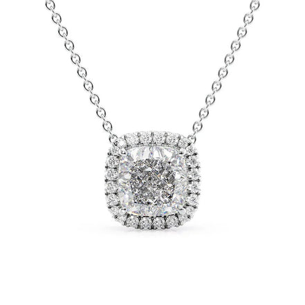 Cushion Cut Halo Moissanite Diamond Pendant For Her