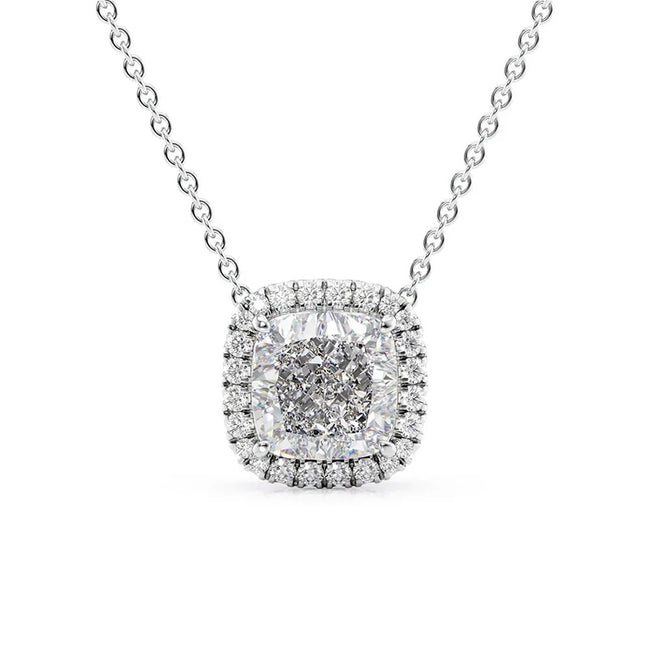 Cushion Cut Halo Moissanite Diamond Pendant For Her