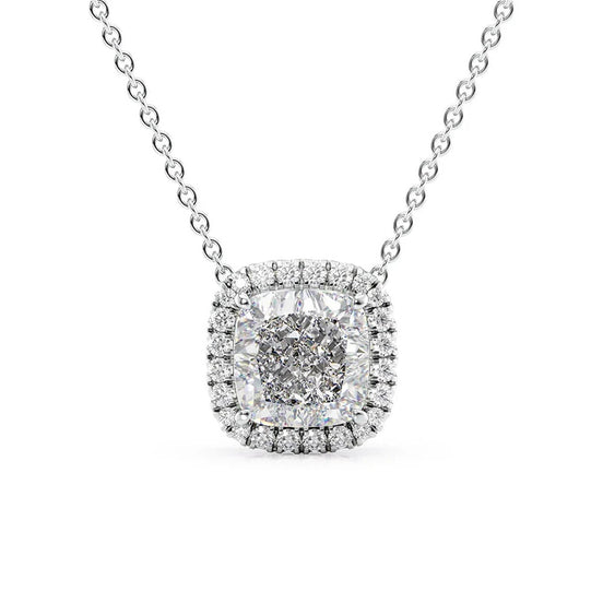 Cushion Cut Halo Moissanite Diamond Pendant For Her