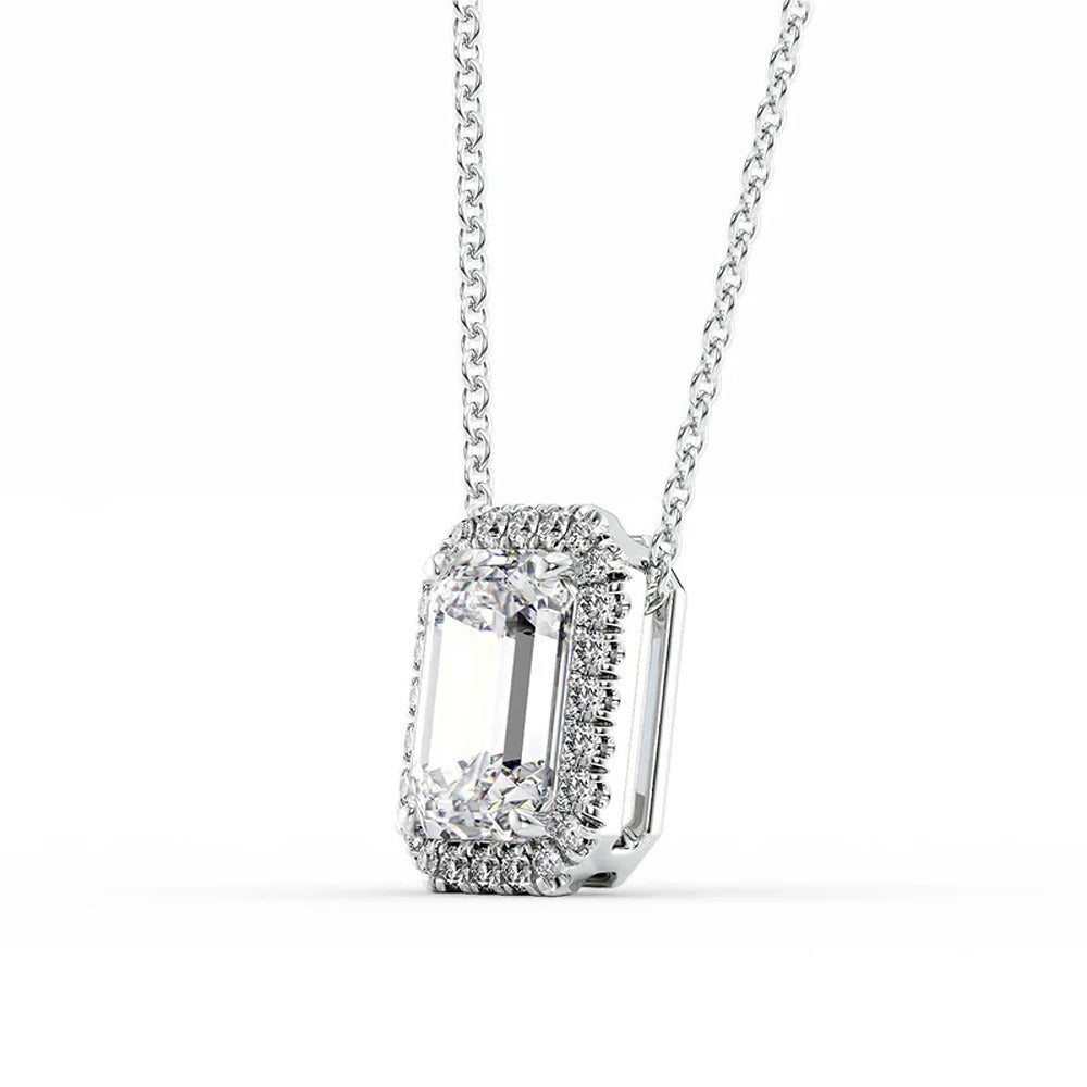 Emerald Cut Colorless Moisanite Diamond Halo Pendant