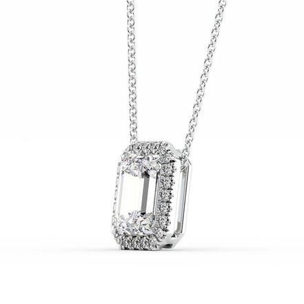 Emerald Cut Colorless Moisanite Diamond Halo Pendant