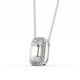 Emerald Cut Colorless Moisanite Diamond Halo Pendant