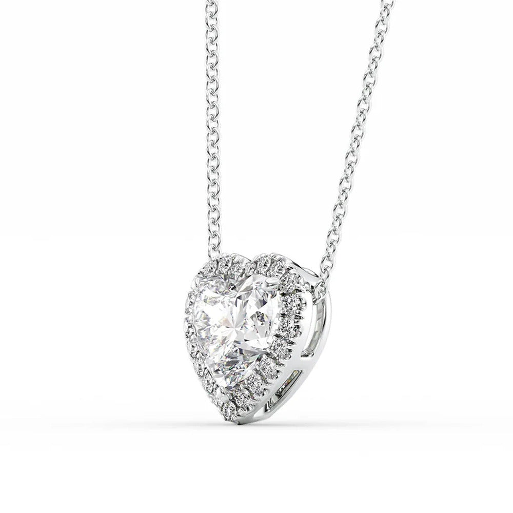 Moissanite Halo Heart Cut Pendant Birthday Gift For Her