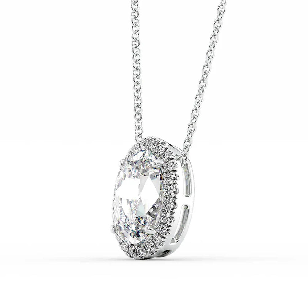 Oval Cut Halo Moissanite Pendant For Her