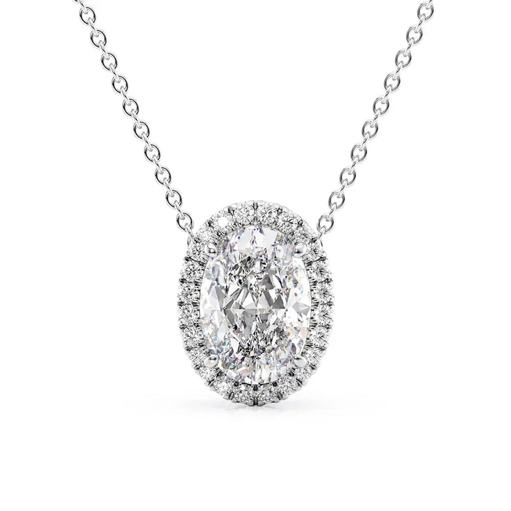 Oval Cut Halo Moissanite Pendant For Her