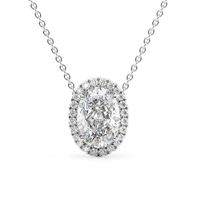Oval Cut Halo Moissanite Pendant For Her
