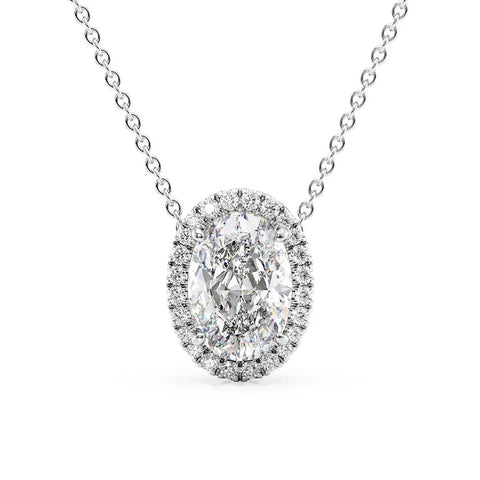 Oval Cut Halo Moissanite Pendant For Her