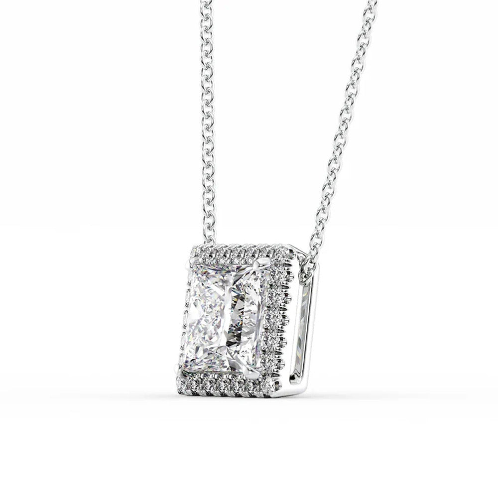 Moissanite Diamond Princess Cut Halo Pendant Gift For Her
