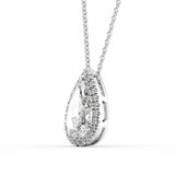 Lab Created Moissanite Pear Cut Halo Pendant For Her