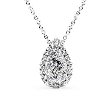 Lab Created Moissanite Pear Cut Halo Pendant For Her