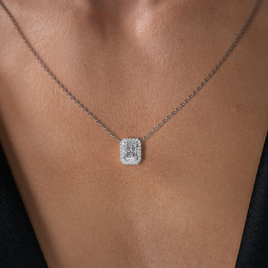 D Color Moissanite Radiant Cut Halo Pendant