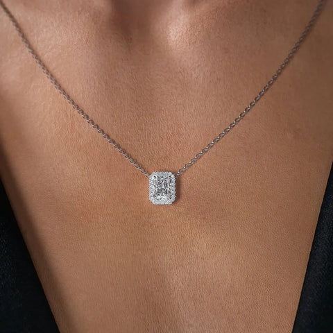 D Color Moissanite Radiant Cut Halo Pendant