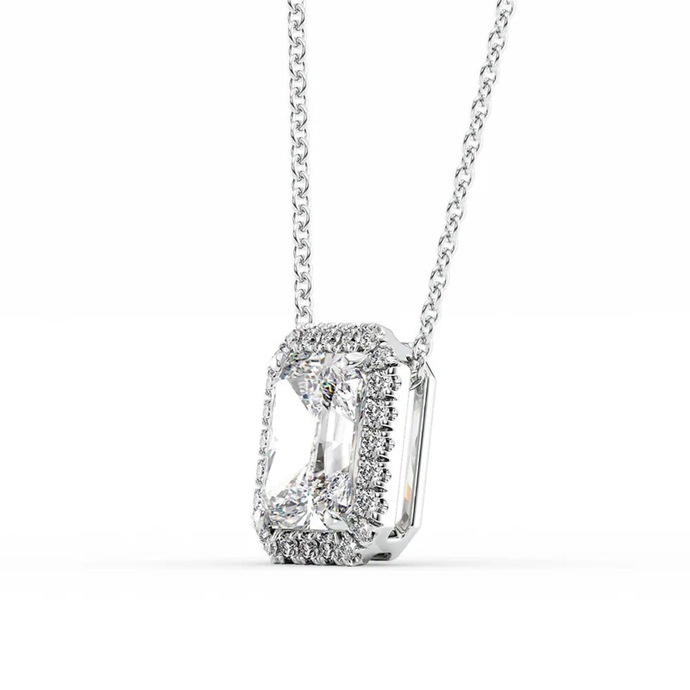 D Color Moissanite Radiant Cut Halo Pendant