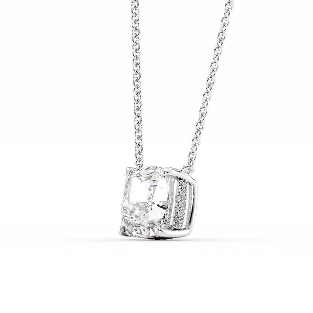 Hidden Halo Cushion Cut Moissanite Diamond Pendant