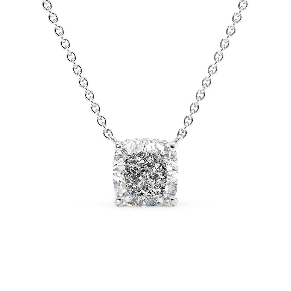 Hidden Halo Cushion Cut Moissanite Diamond Pendant