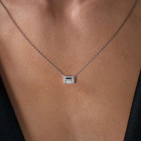 Hidden Halo VVS1 Moissnaite Diamond Emerald Cut Pendant