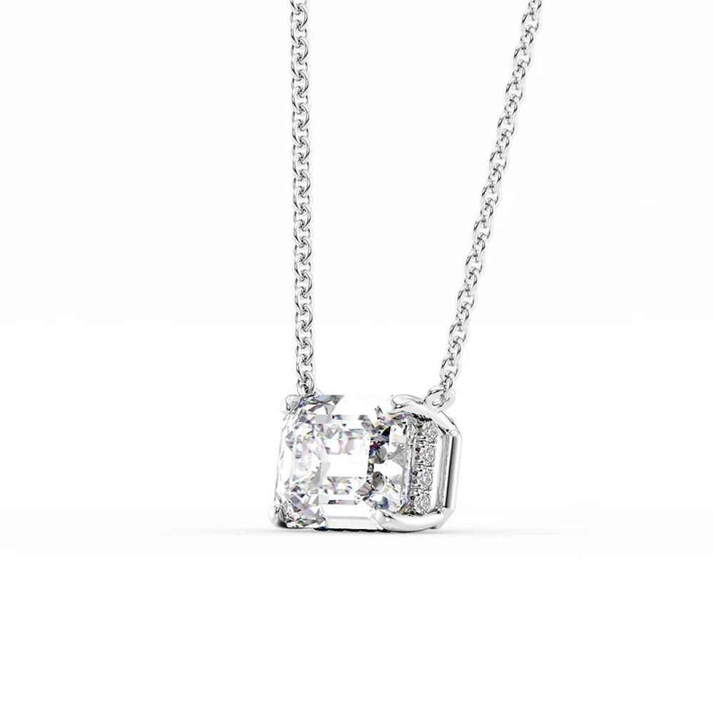 Hidden Halo VVS1 Moissnaite Diamond Emerald Cut Pendant