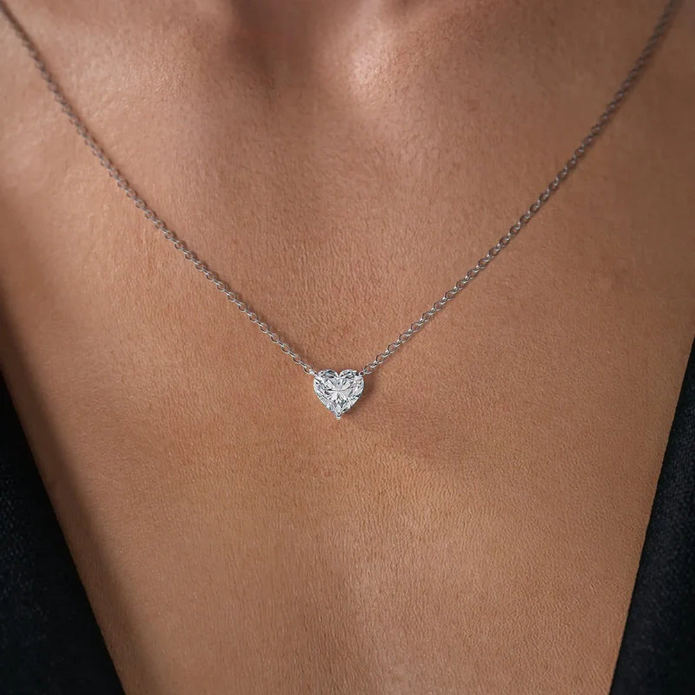 Lab Created Moissanite Heart Cut Hidden Halo Pendant