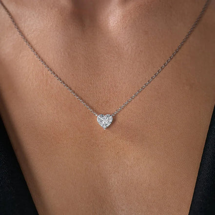 Lab Created Moissanite Heart Cut Hidden Halo Pendant