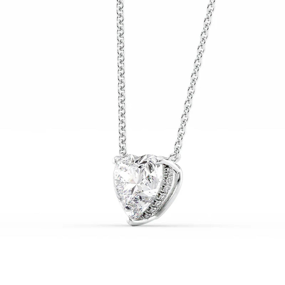 Lab Created Moissanite Heart Cut Hidden Halo Pendant