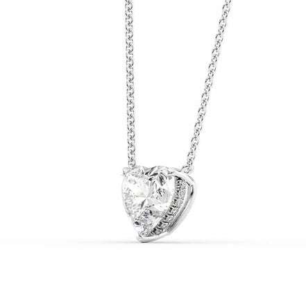 Lab Created Moissanite Heart Cut Hidden Halo Pendant