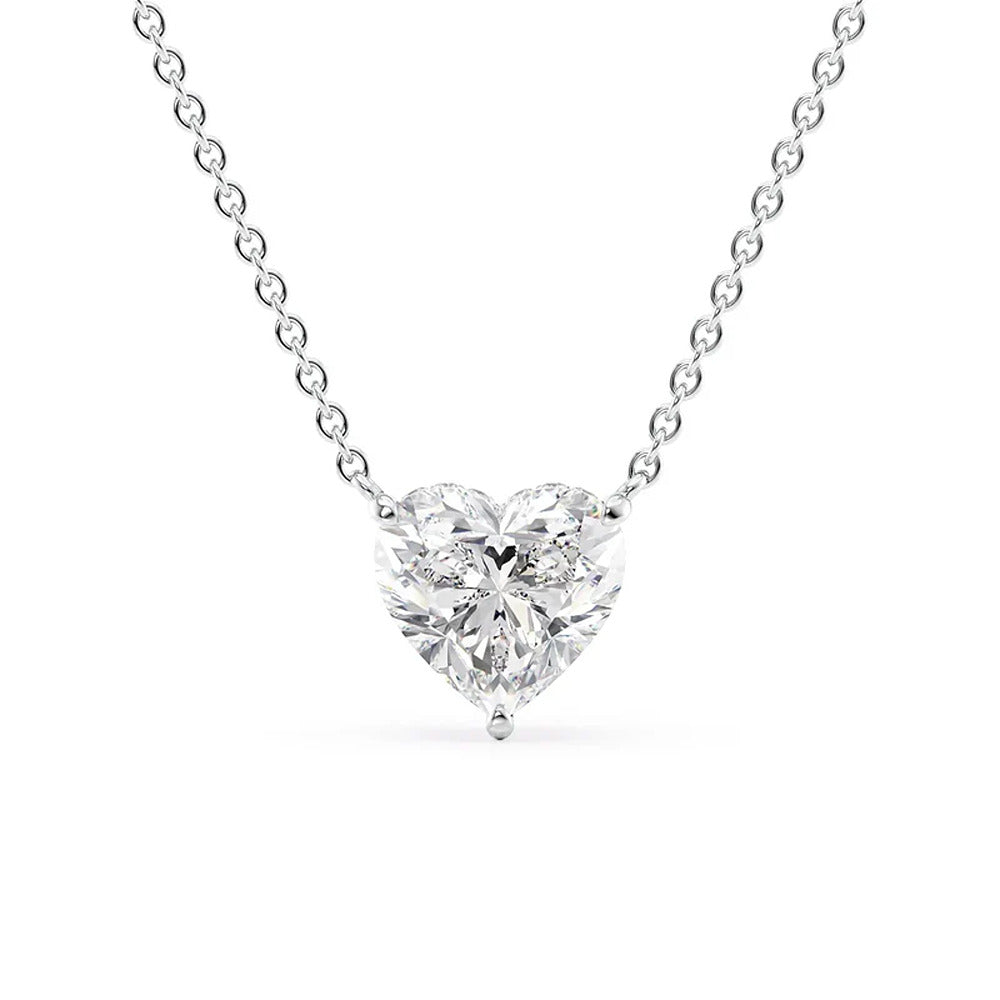 Lab Created Moissanite Heart Cut Hidden Halo Pendant