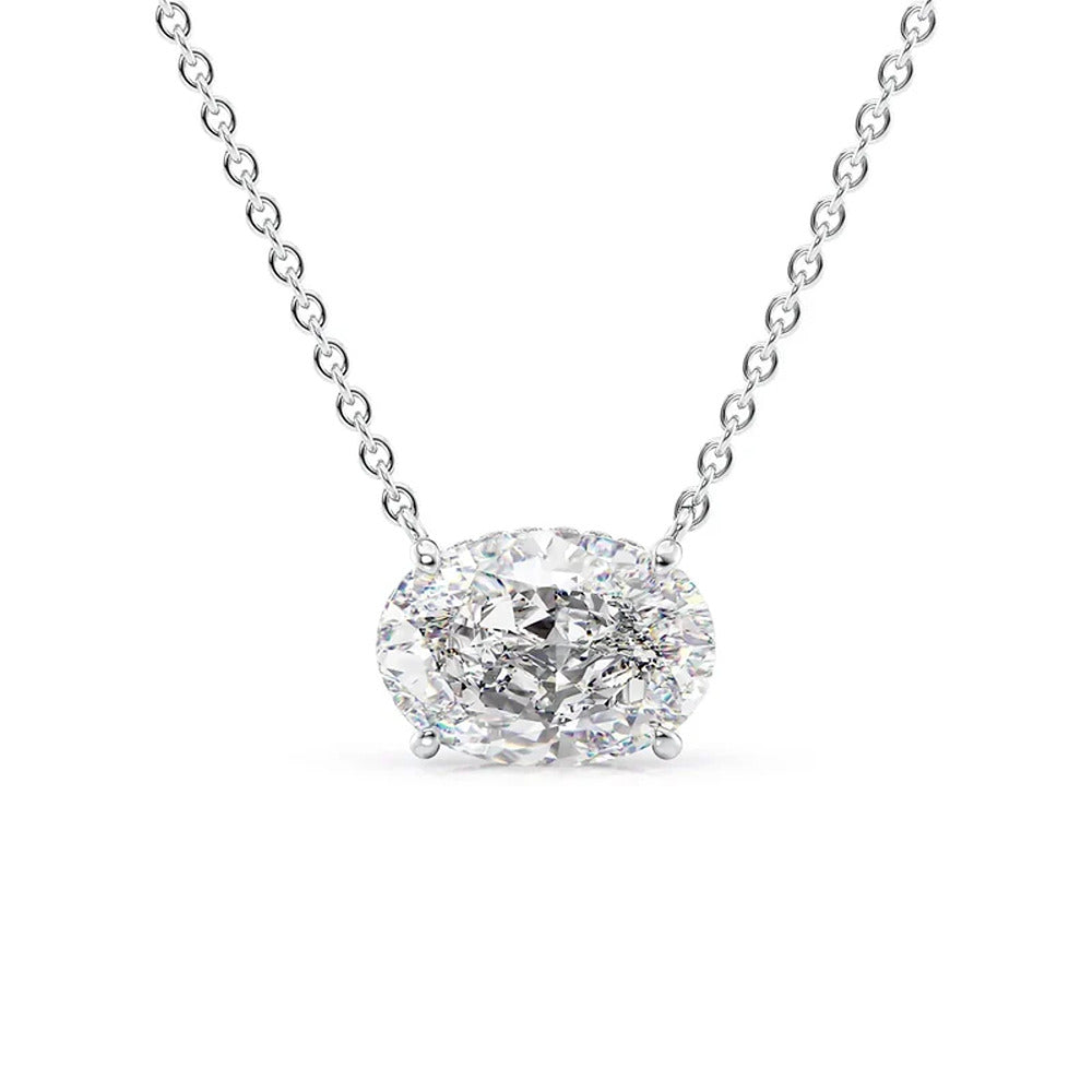 Oval Cut Moissanite Hidden Halo Pendant Gift For Her