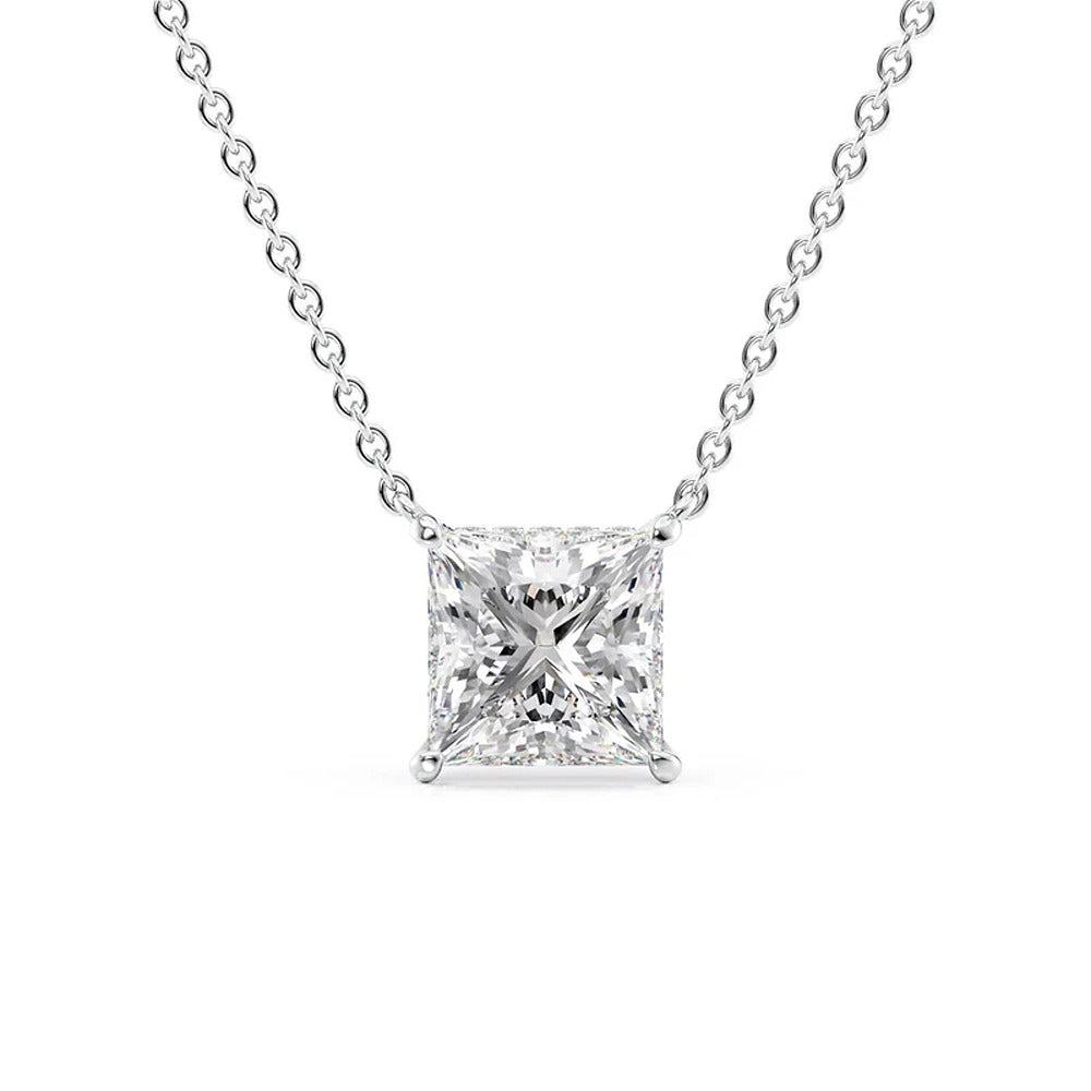 Moissanite Princess Cut Hidden Halo Pendant