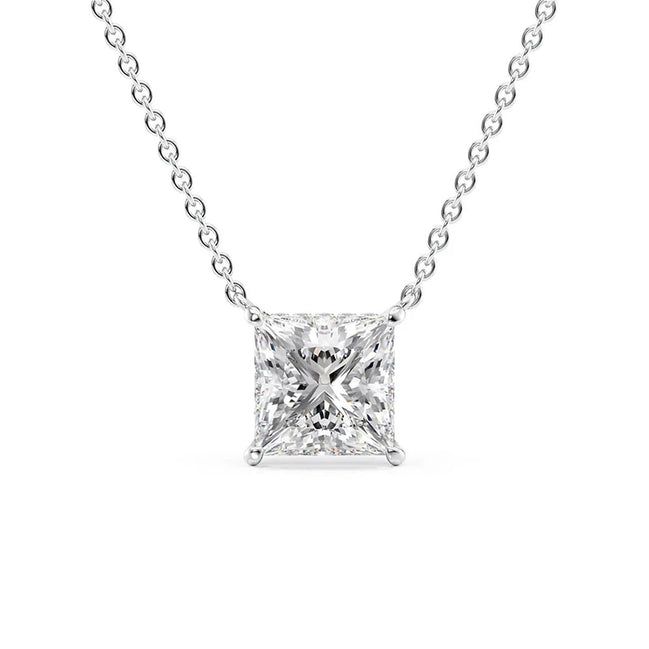 Moissanite Princess Cut Hidden Halo Pendant
