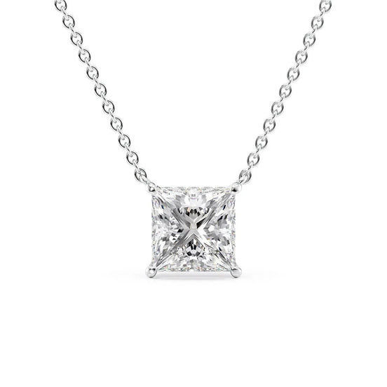 Moissanite Princess Cut Hidden Halo Pendant